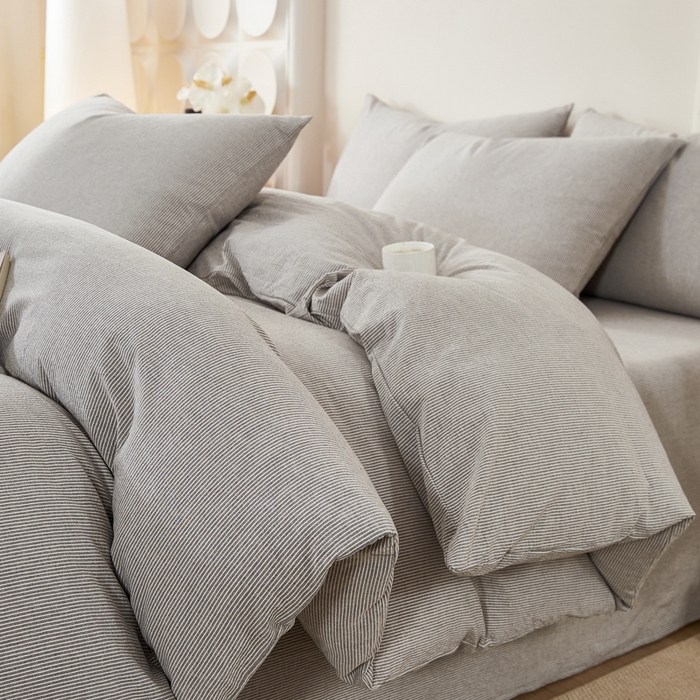 润肤居 2025新款全棉色织水洗棉系列四件套 细条纹-灰