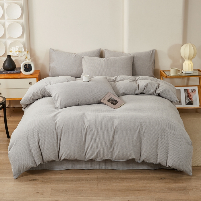 91家纺网 家纺一手货源 找家纺 润肤居 2025新款全棉色织水洗棉系列四件套 细条纹-灰