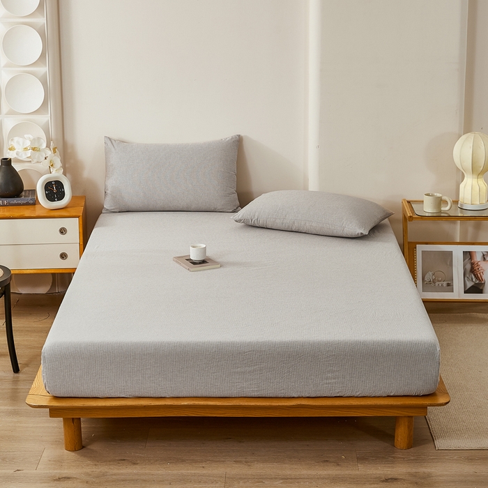 91家纺网 家纺一手货源 找家纺 润肤居 2025新款全棉色织水洗棉系列四件套 细条纹-灰