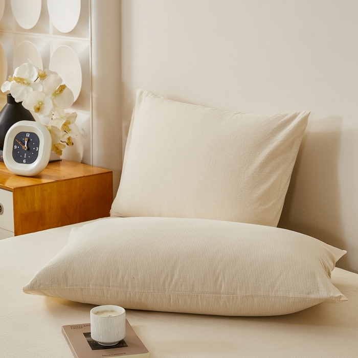 91家纺网 家纺一手货源 找家纺 润肤居 2025新款全棉色织水洗棉系列四件套 细条纹-米色