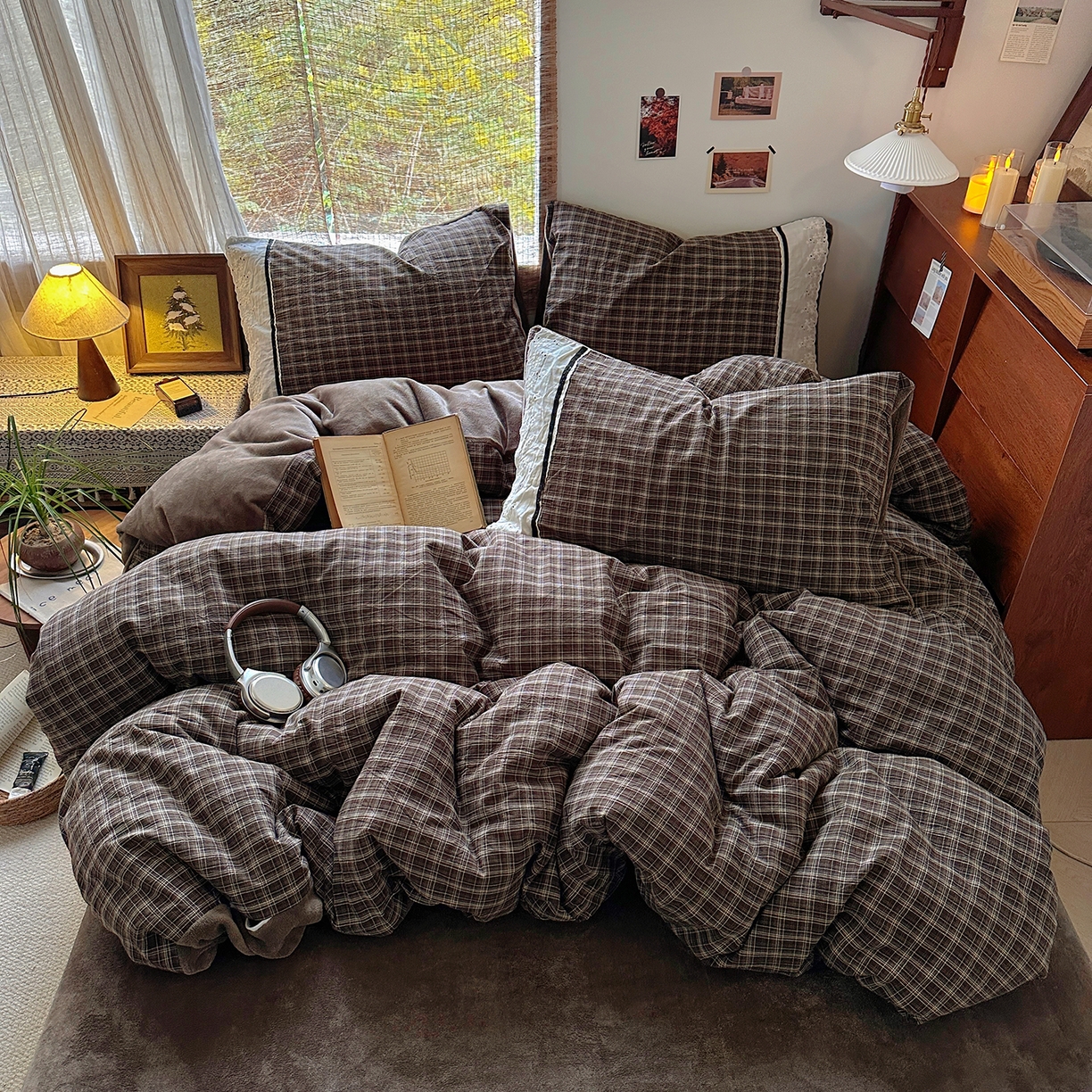 91家纺网 家纺一手货源 找家纺 （总）花漾家居 2025新款无印风格条全棉纯棉色织水洗棉拼牛奶绒套件学生宿舍被套三件套四件套