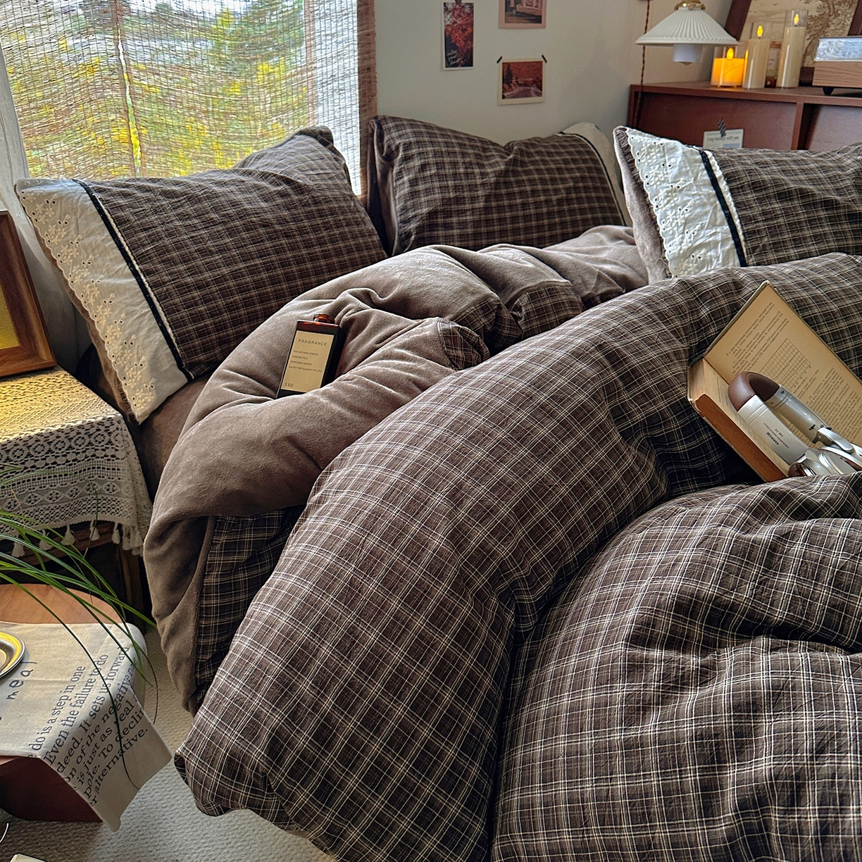 91家纺网 家纺一手货源 找家纺 （总）花漾家居 2025新款无印风格条全棉纯棉色织水洗棉拼牛奶绒套件学生宿舍被套三件套四件套