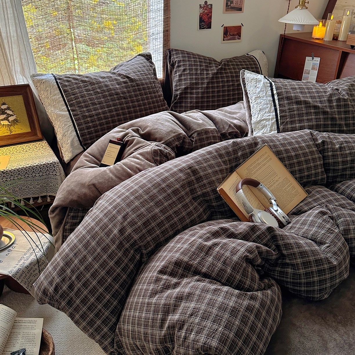 91家纺网 家纺一手货源 找家纺 （总）花漾家居 2025新款无印风格条全棉纯棉色织水洗棉拼牛奶绒套件学生宿舍被套三件套四件套