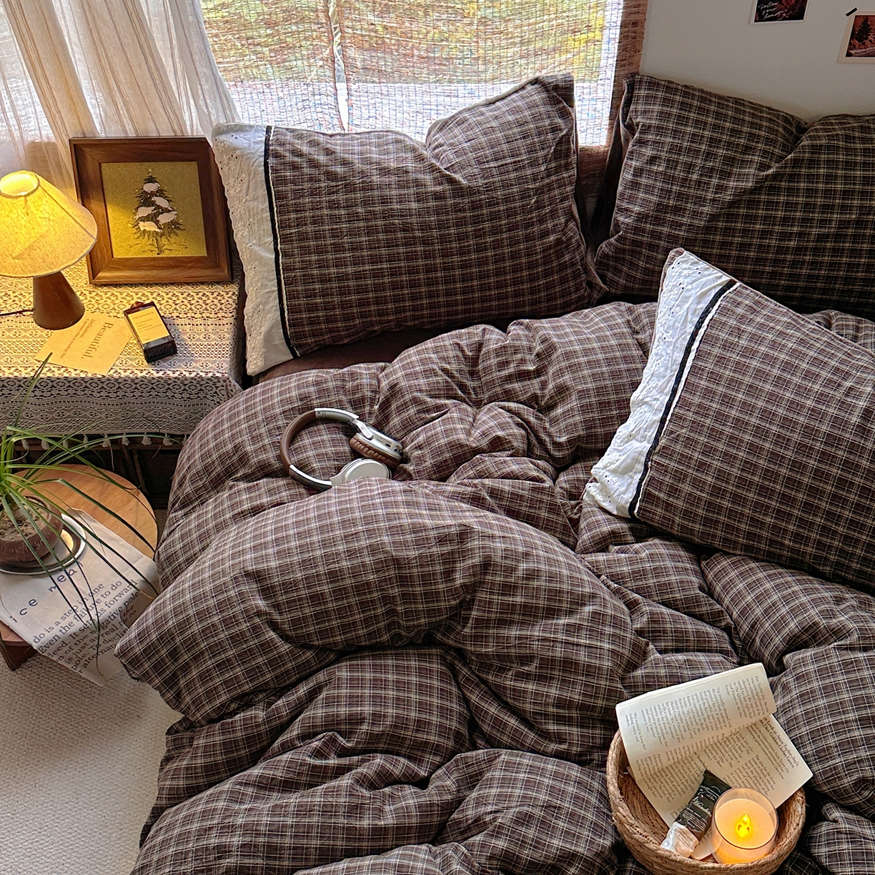 91家纺网 家纺一手货源 找家纺 （总）花漾家居 2025新款无印风格条全棉纯棉色织水洗棉拼牛奶绒套件学生宿舍被套三件套四件套