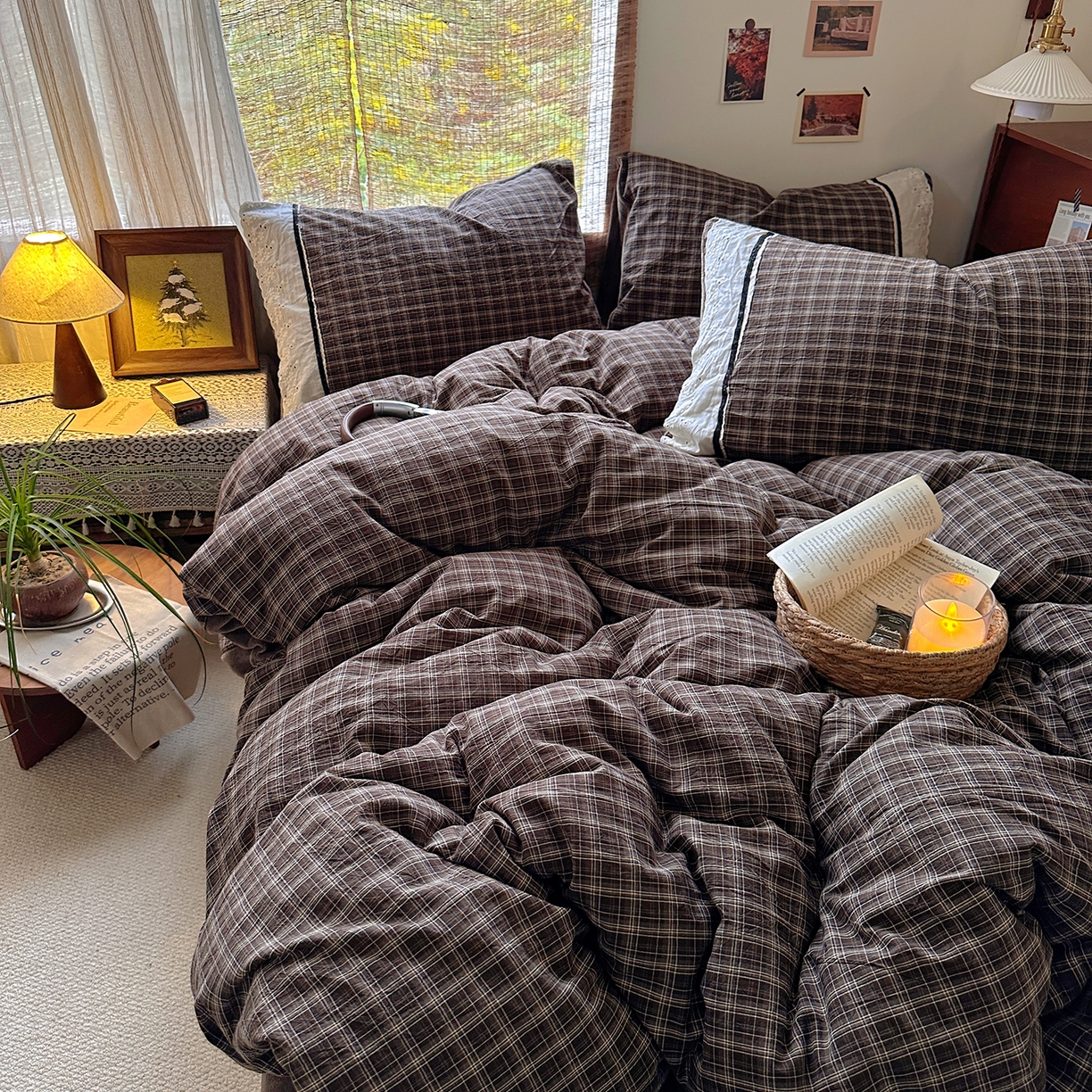 91家纺网 家纺一手货源 找家纺 （总）花漾家居 2025新款无印风格条全棉纯棉色织水洗棉拼牛奶绒套件学生宿舍被套三件套四件套