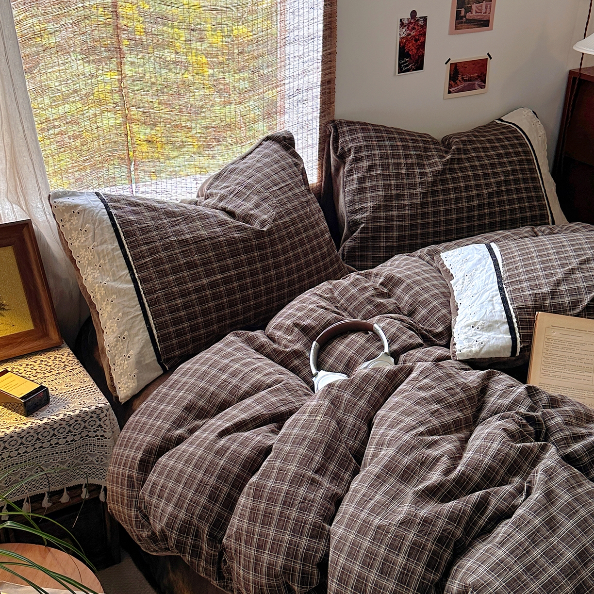 91家纺网 家纺一手货源 找家纺 （总）花漾家居 2025新款无印风格条全棉纯棉色织水洗棉拼牛奶绒套件学生宿舍被套三件套四件套