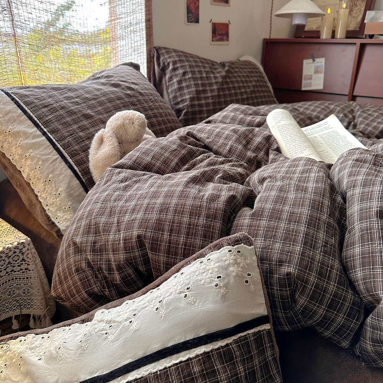 91家纺网 家纺一手货源 找家纺 （总）花漾家居 2025新款无印风格条全棉纯棉色织水洗棉拼牛奶绒套件学生宿舍被套三件套四件套