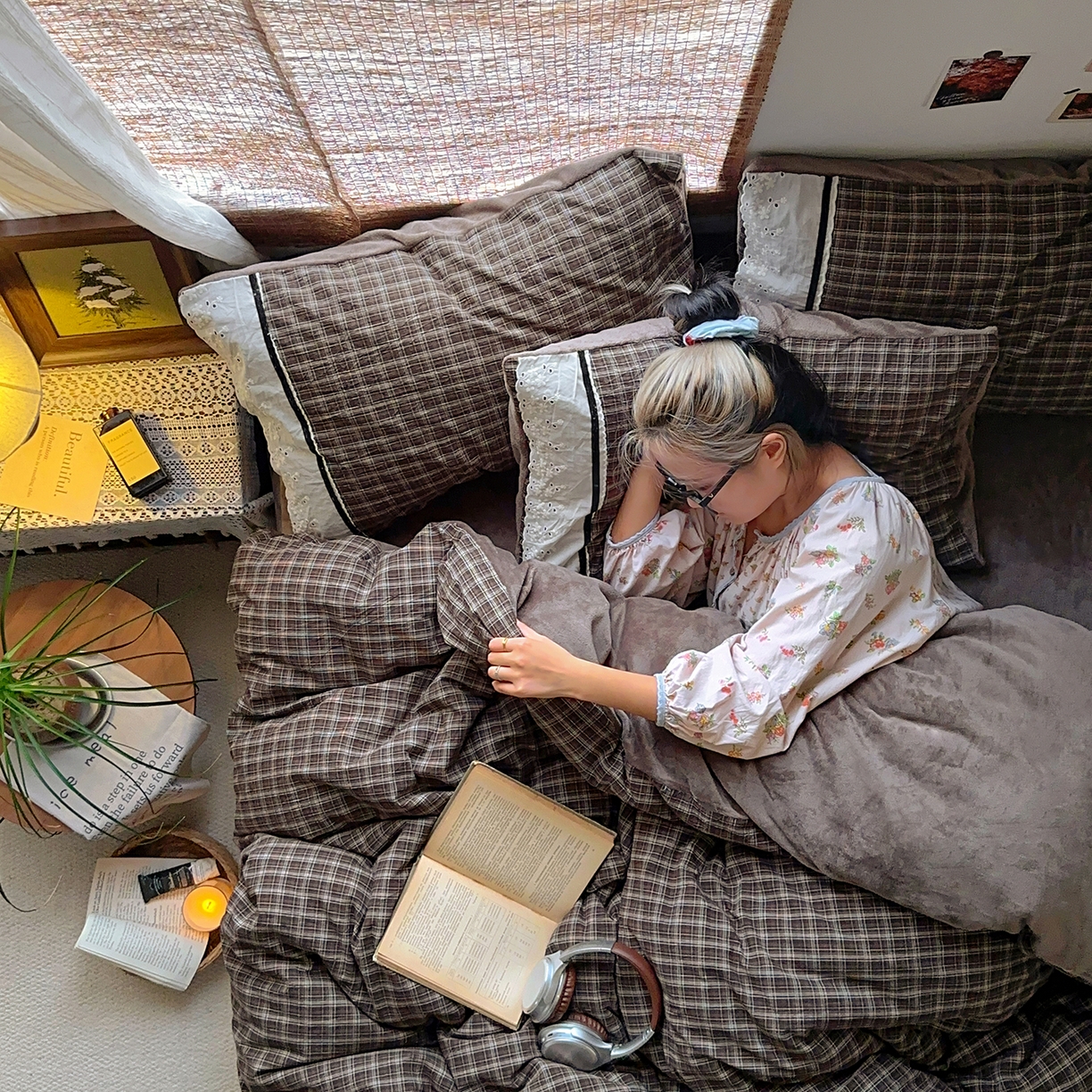 91家纺网 家纺一手货源 找家纺 （总）花漾家居 2025新款无印风格条全棉纯棉色织水洗棉拼牛奶绒套件学生宿舍被套三件套四件套