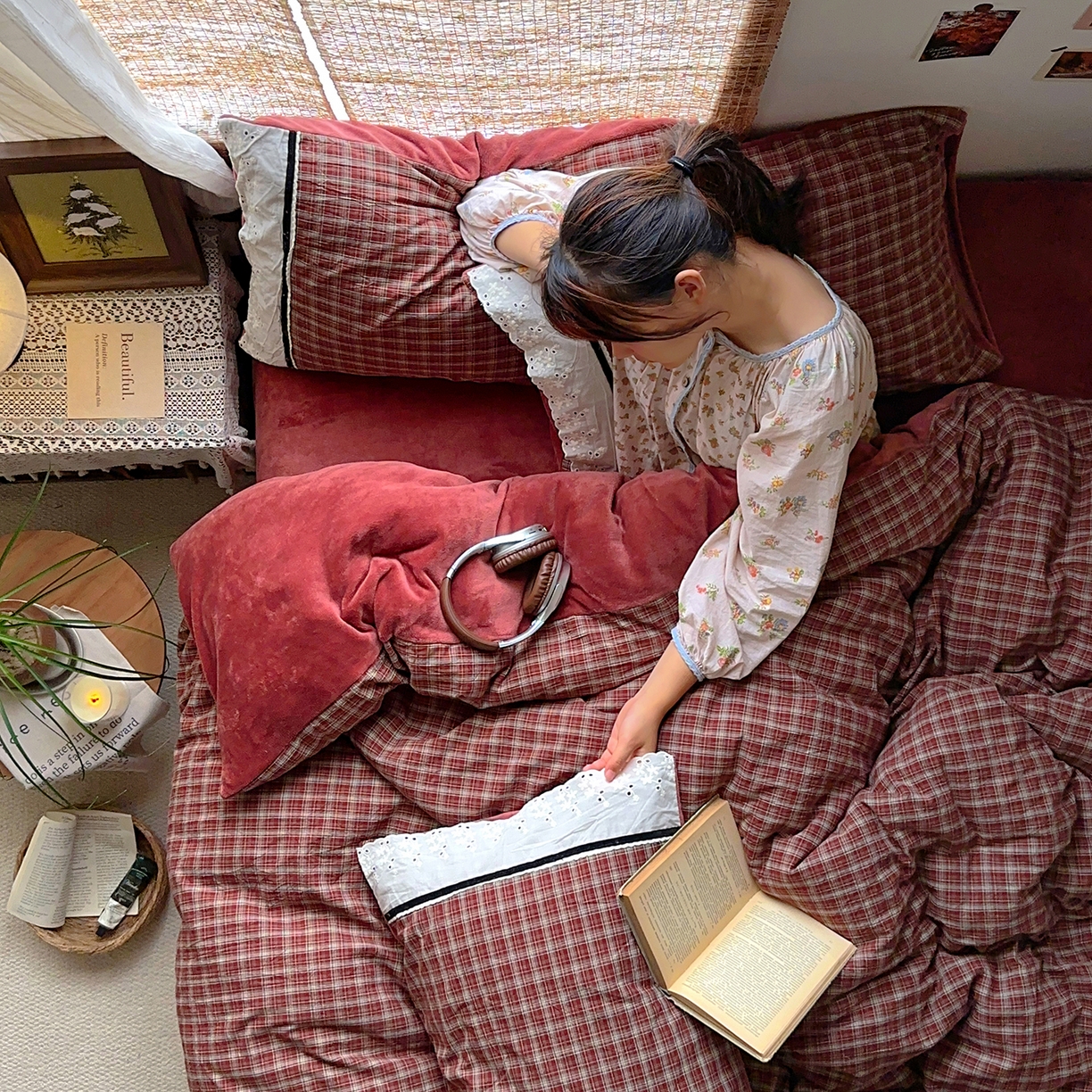 91家纺网 家纺一手货源 找家纺 （总）花漾家居 2025新款无印风格条全棉纯棉色织水洗棉拼牛奶绒套件学生宿舍被套三件套四件套