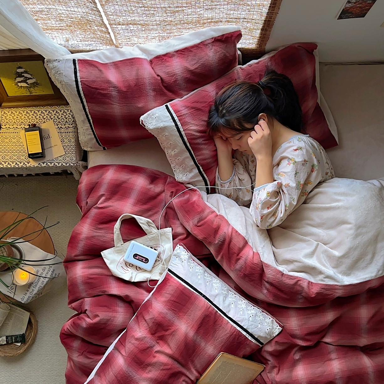 91家纺网 家纺一手货源 找家纺 （总）花漾家居 2025新款无印风格条全棉纯棉色织水洗棉拼牛奶绒套件学生宿舍被套三件套四件套