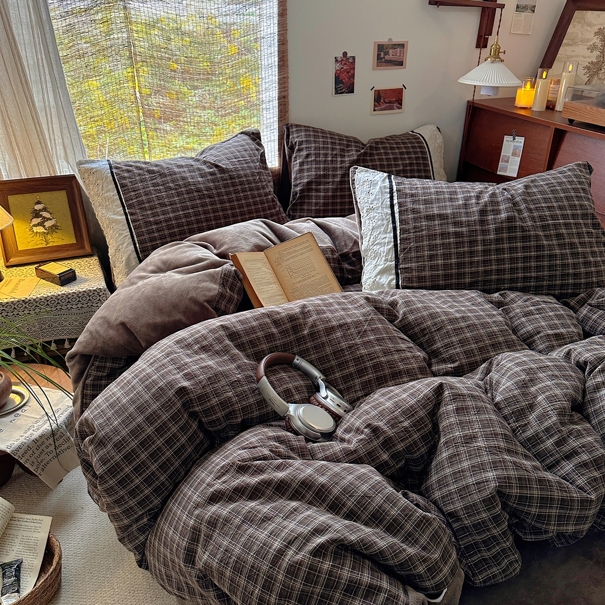 91家纺网 家纺一手货源 找家纺 花漾家居 2025新款无印风格条全棉纯棉色织水洗棉拼牛奶绒套件学生宿舍被套三件套四件套 北辰灰