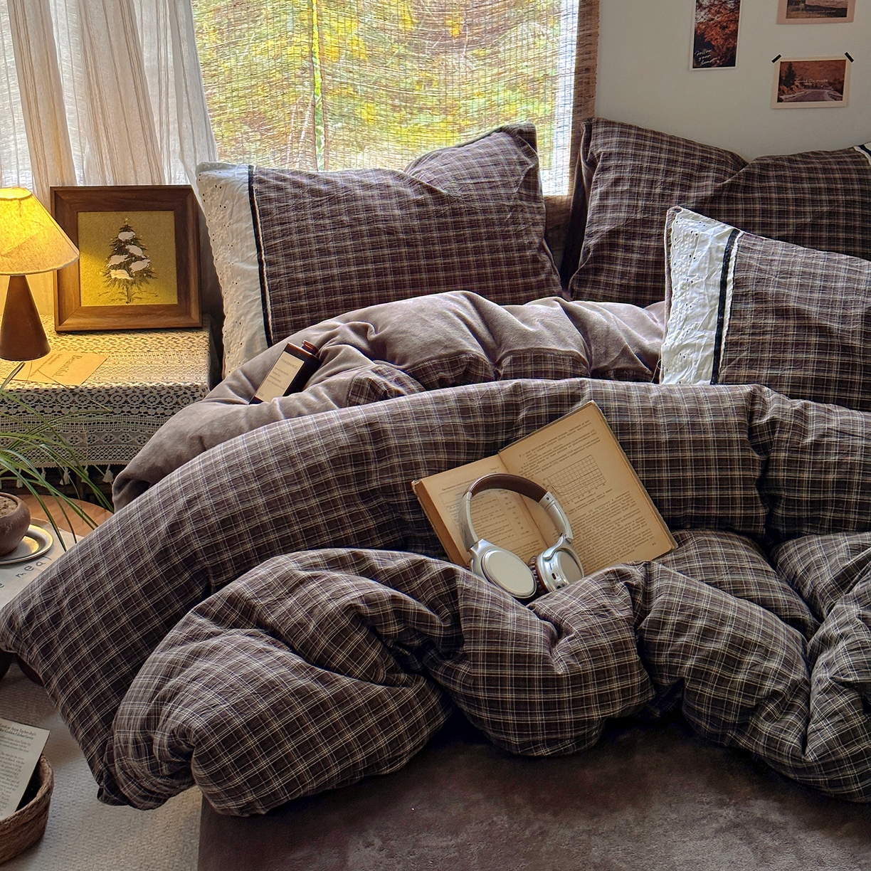 91家纺网 家纺一手货源 找家纺 花漾家居 2025新款无印风格条全棉纯棉色织水洗棉拼牛奶绒套件学生宿舍被套三件套四件套 北辰灰