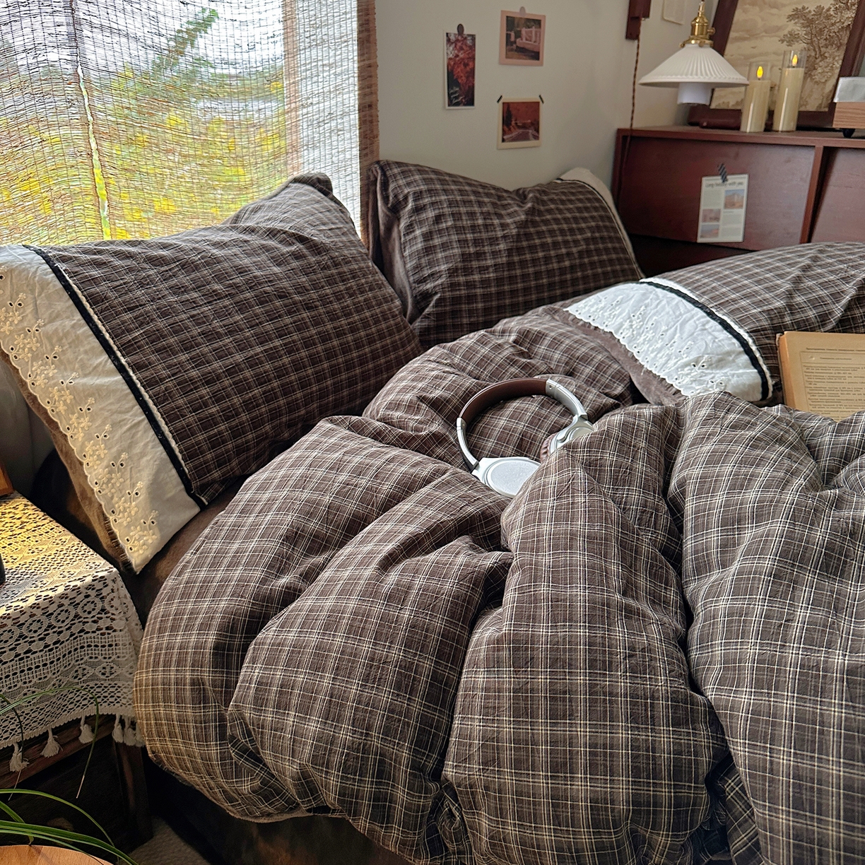 91家纺网 家纺一手货源 找家纺 花漾家居 2025新款无印风格条全棉纯棉色织水洗棉拼牛奶绒套件学生宿舍被套三件套四件套 北辰灰