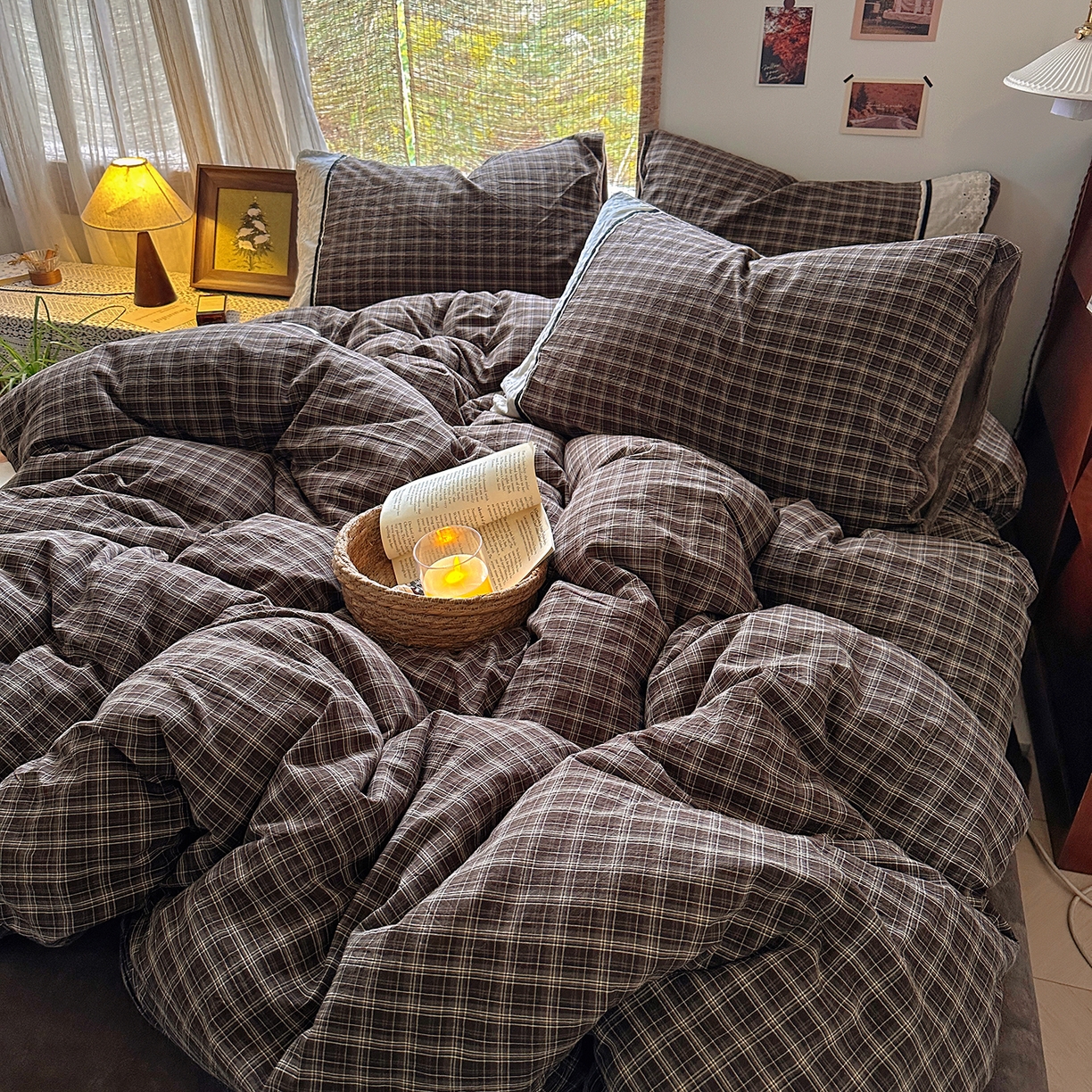 91家纺网 家纺一手货源 找家纺 花漾家居 2025新款无印风格条全棉纯棉色织水洗棉拼牛奶绒套件学生宿舍被套三件套四件套 北辰灰