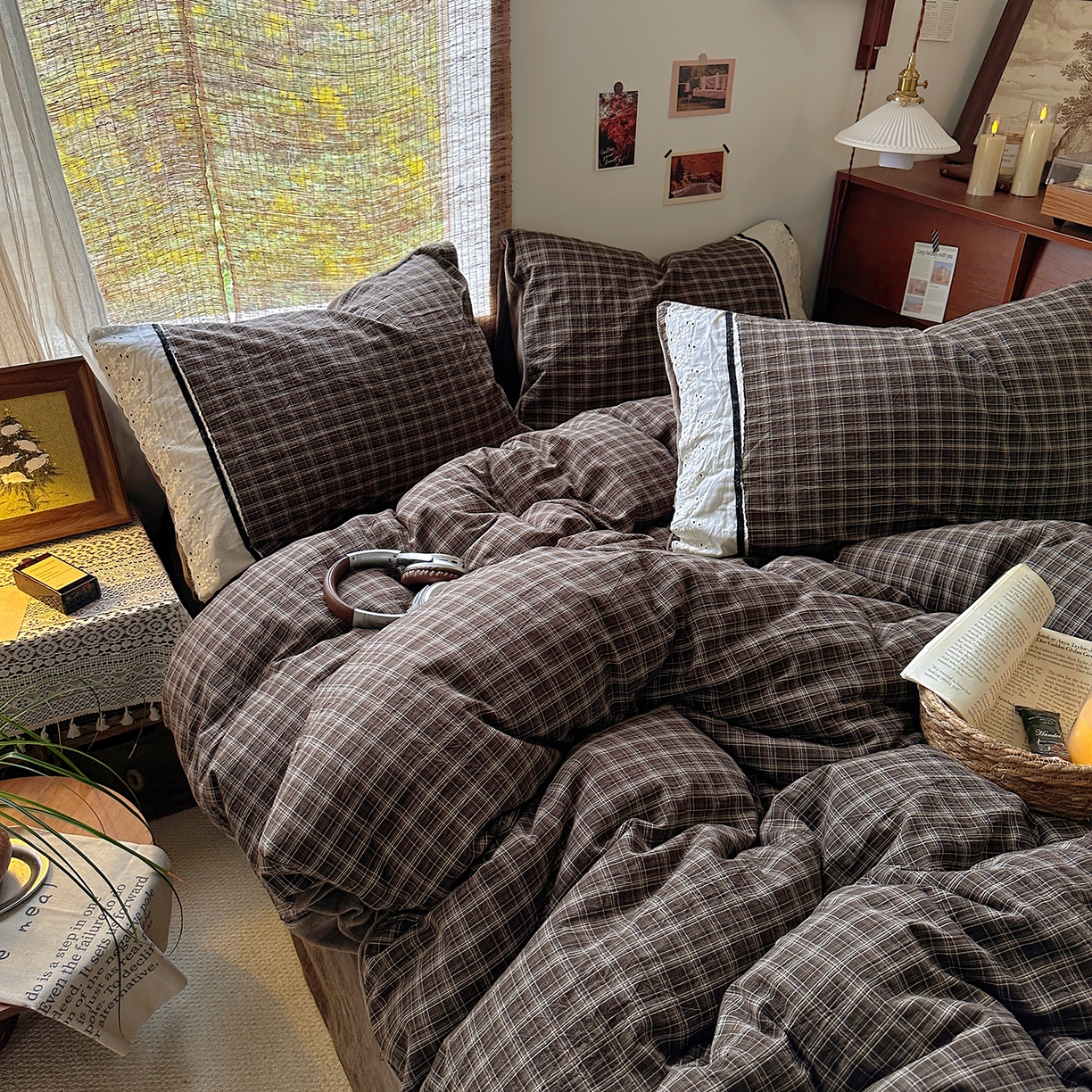 91家纺网 家纺一手货源 找家纺 花漾家居 2025新款无印风格条全棉纯棉色织水洗棉拼牛奶绒套件学生宿舍被套三件套四件套 北辰灰