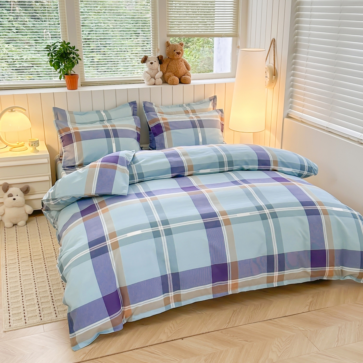 91家纺网 家纺一手货源 找家纺 简冠家纺 2025新款印花植物羊绒磨毛四件套 彩韵