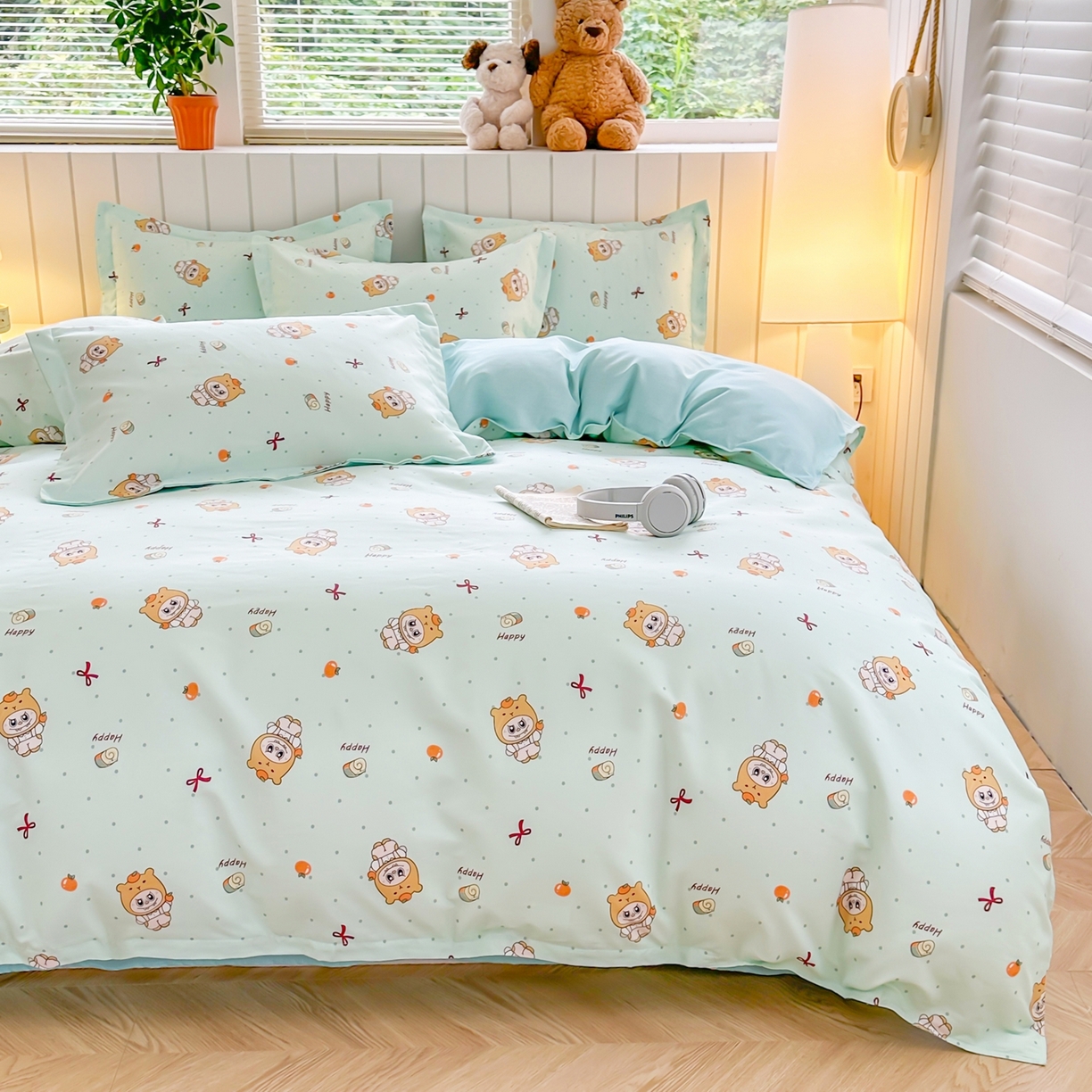 91家纺网 家纺一手货源 找家纺 简冠家纺 2025新款印花植物羊绒磨毛四件套 调皮萌宠