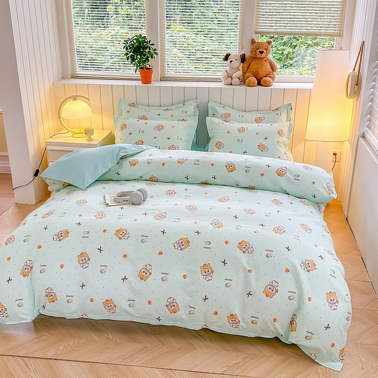 91家纺网 家纺一手货源 找家纺 简冠家纺 2025新款印花植物羊绒磨毛四件套 调皮萌宠