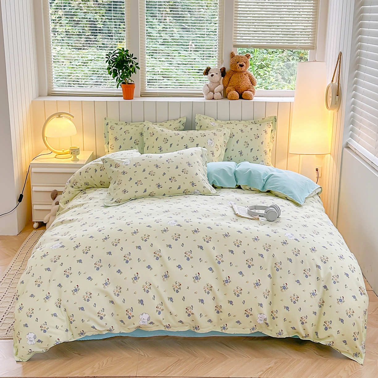 91家纺网 家纺一手货源 找家纺 简冠家纺 2025新款印花植物羊绒磨毛四件套 嘟嘟宝贝-黄