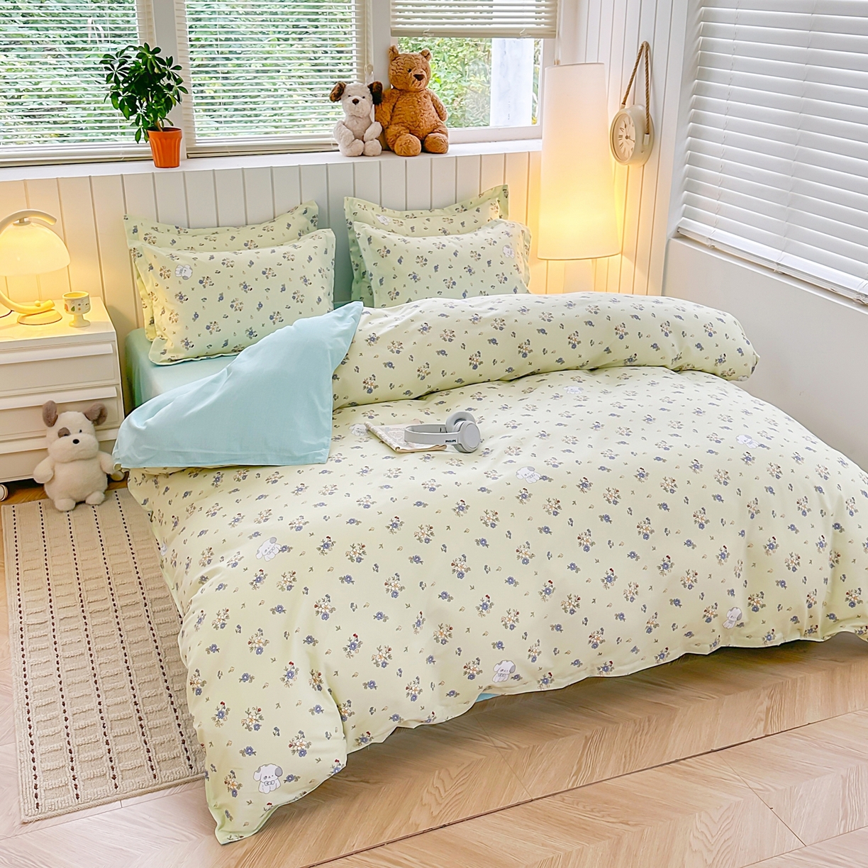 91家纺网 家纺一手货源 找家纺 简冠家纺 2025新款印花植物羊绒磨毛四件套 嘟嘟宝贝-黄