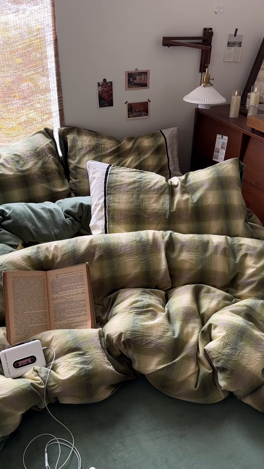 91家纺网 家纺一手货源 找家纺 花漾家居 2025新款无印风格条全棉纯棉色织水洗棉拼牛奶绒套件学生宿舍被套三件套四件套 莫奈绿