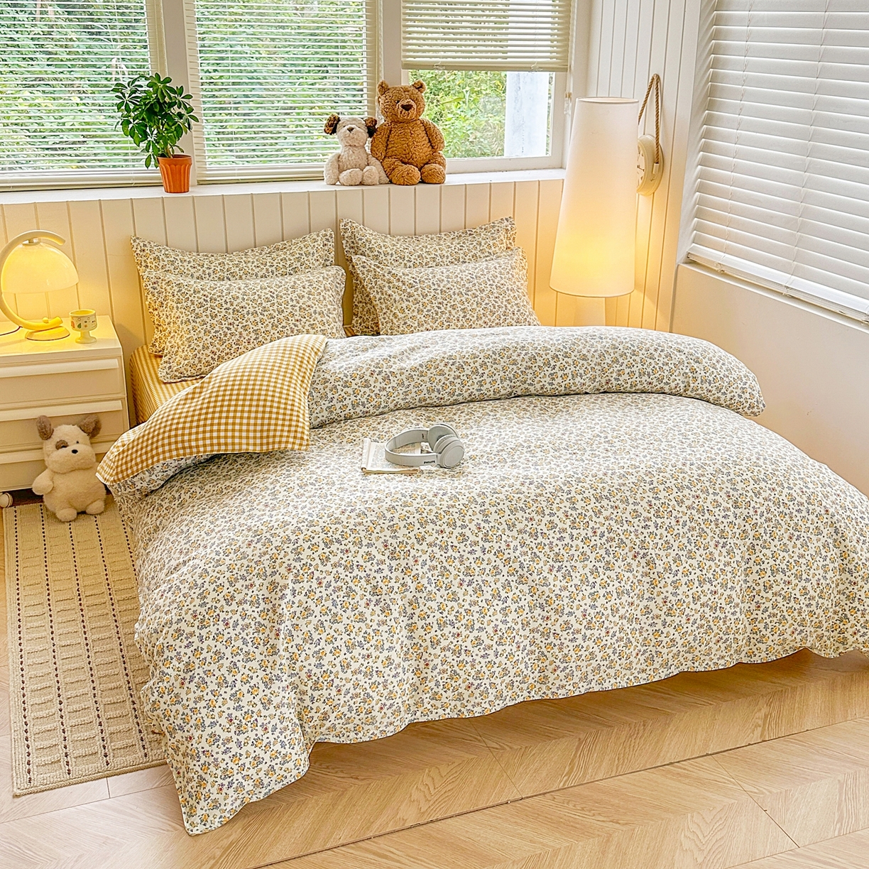 91家纺网 家纺一手货源 找家纺 简冠家纺 2025新款印花植物羊绒磨毛四件套 花野仙踪