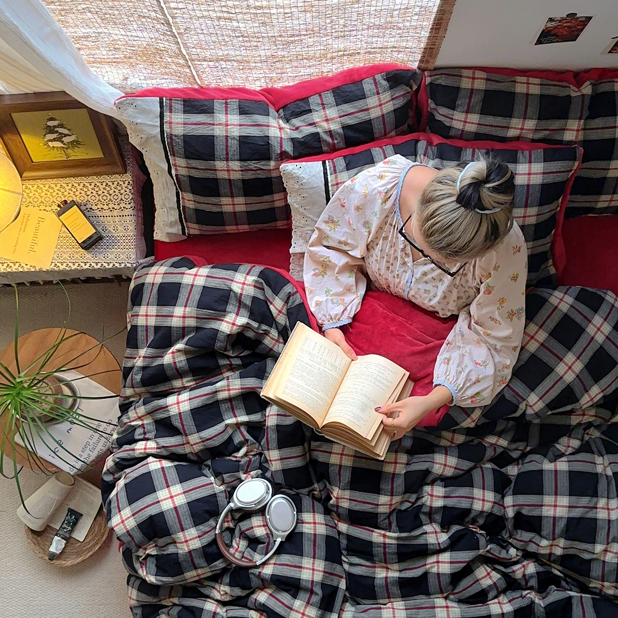 91家纺网 家纺一手货源 找家纺 花漾家居 2025新款无印风格条全棉纯棉色织水洗棉拼牛奶绒套件学生宿舍被套三件套四件套 木槿