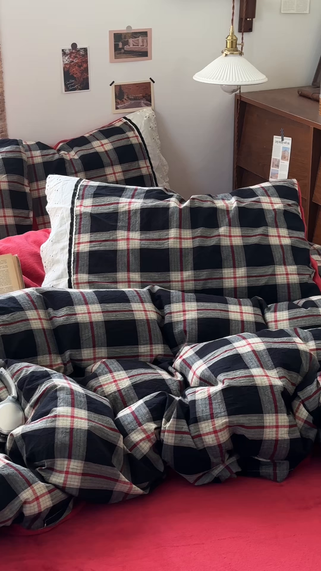 91家纺网 家纺一手货源 找家纺 花漾家居 2025新款无印风格条全棉纯棉色织水洗棉拼牛奶绒套件学生宿舍被套三件套四件套 木槿