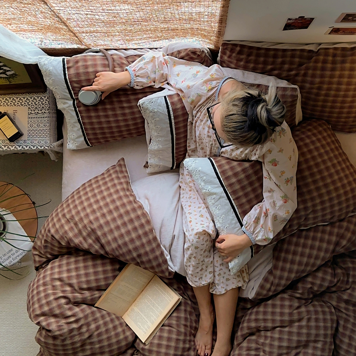 花漾家居 2025新款无印风格条全棉纯棉色织水洗棉拼牛奶绒套件学生宿舍被套三件套四件套 奶茶可可