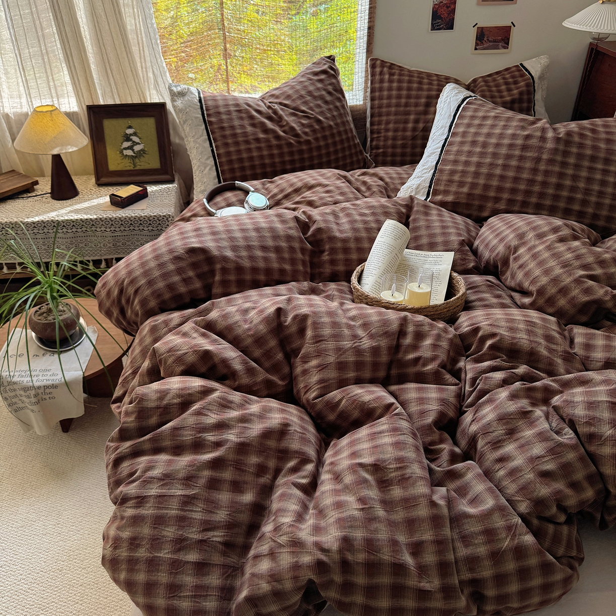 91家纺网 家纺一手货源 找家纺 花漾家居 2025新款无印风格条全棉纯棉色织水洗棉拼牛奶绒套件学生宿舍被套三件套四件套 奶茶可可