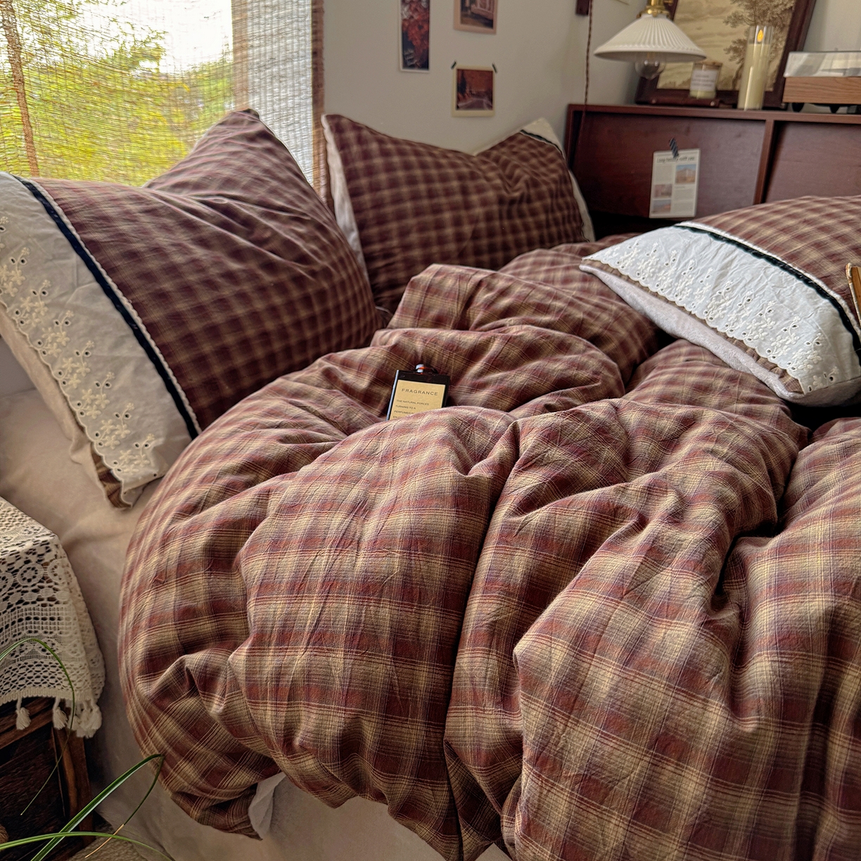 91家纺网 家纺一手货源 找家纺 花漾家居 2025新款无印风格条全棉纯棉色织水洗棉拼牛奶绒套件学生宿舍被套三件套四件套 奶茶可可