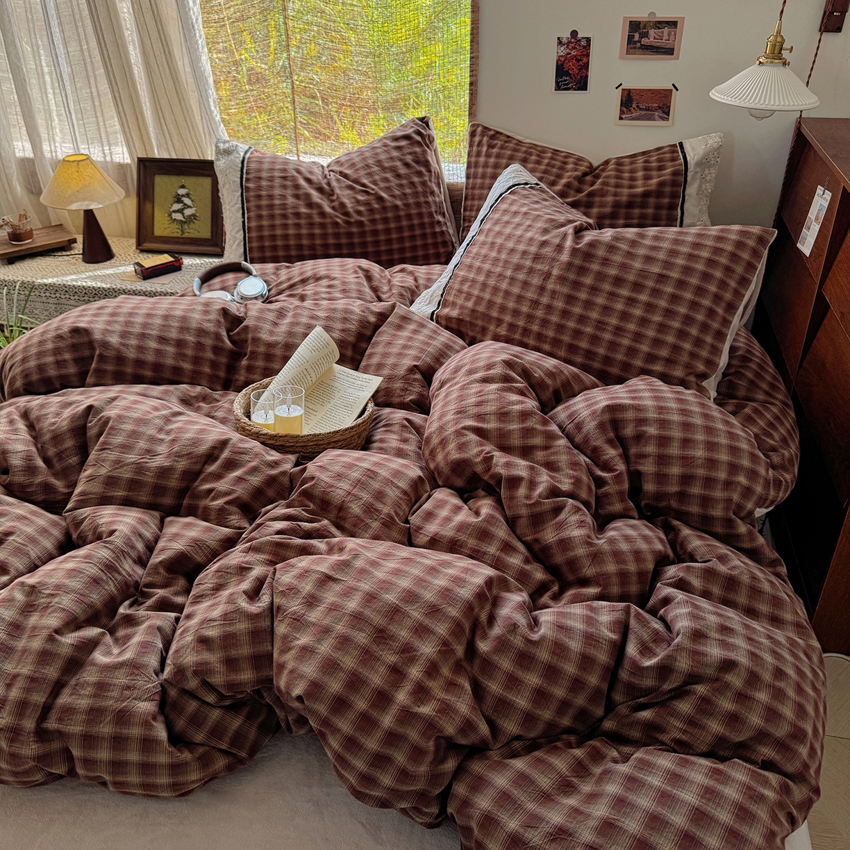 91家纺网 家纺一手货源 找家纺 花漾家居 2025新款无印风格条全棉纯棉色织水洗棉拼牛奶绒套件学生宿舍被套三件套四件套 奶茶可可