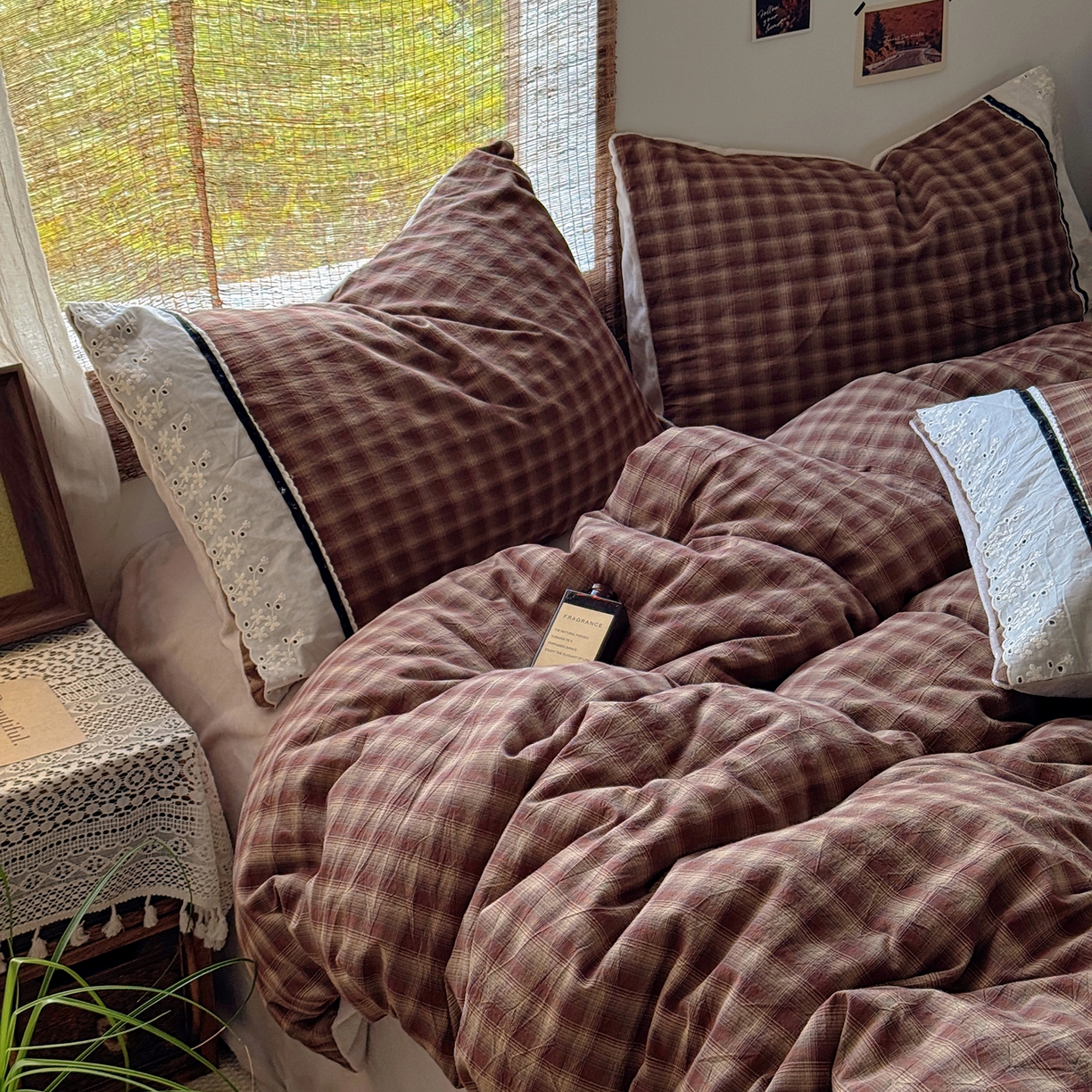 91家纺网 家纺一手货源 找家纺 花漾家居 2025新款无印风格条全棉纯棉色织水洗棉拼牛奶绒套件学生宿舍被套三件套四件套 奶茶可可