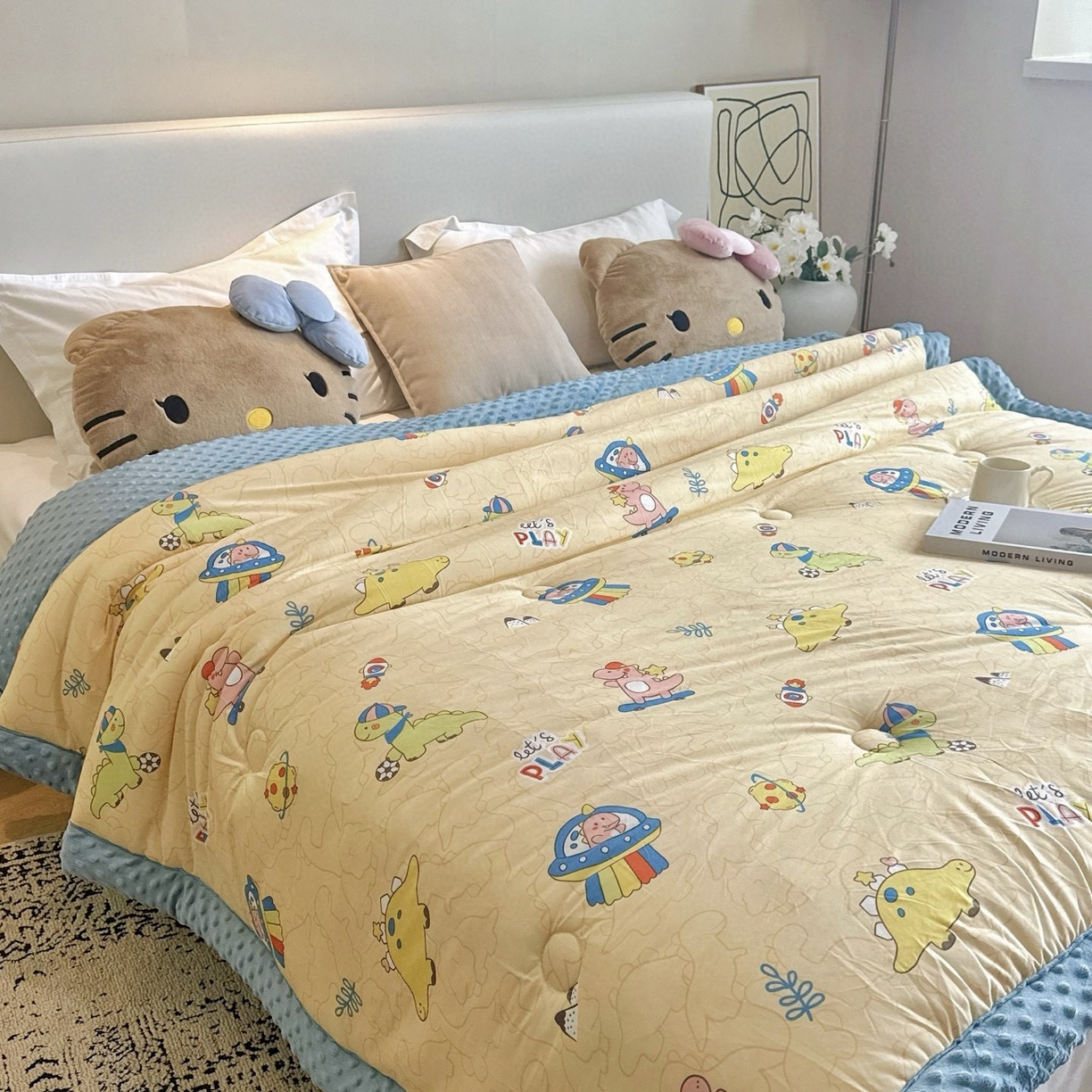 91家纺网 家纺一手货源 找家纺 （总）兜米家居 2025新品秋冬母婴针织豆豆绒被纯手工包边卡通立体豆豆绒保暖被子被芯