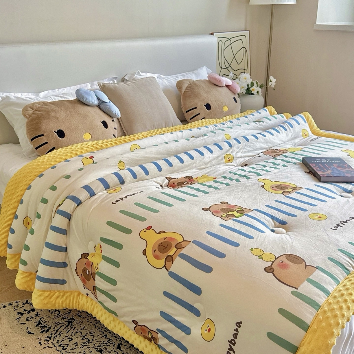 91家纺网 家纺一手货源 找家纺 兜米家居 2025新品秋冬母婴针织豆豆绒被纯手工包边卡通立体豆豆绒保暖被子被芯 巴拉小熊