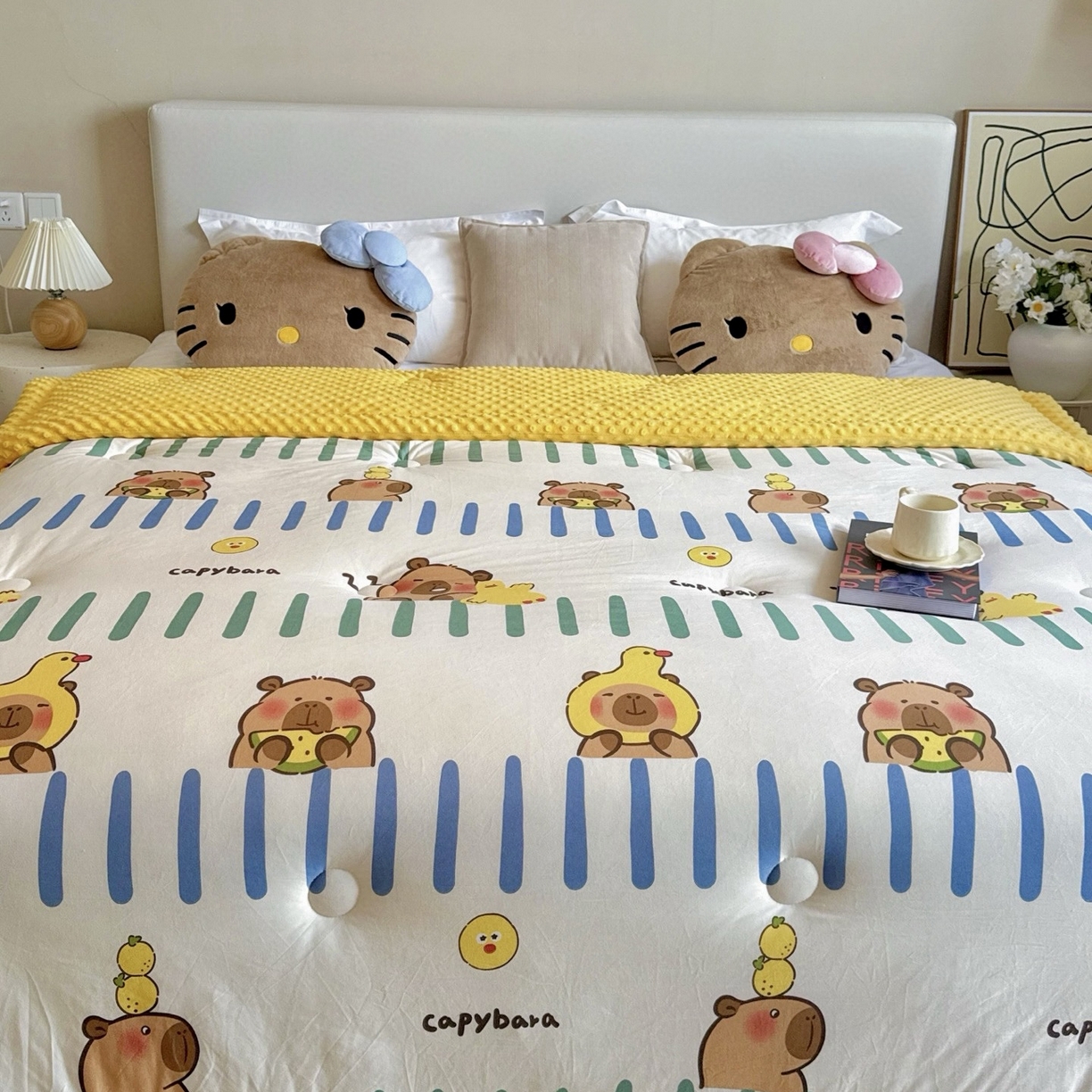 91家纺网 家纺一手货源 找家纺 兜米家居 2025新品秋冬母婴针织豆豆绒被纯手工包边卡通立体豆豆绒保暖被子被芯 巴拉小熊