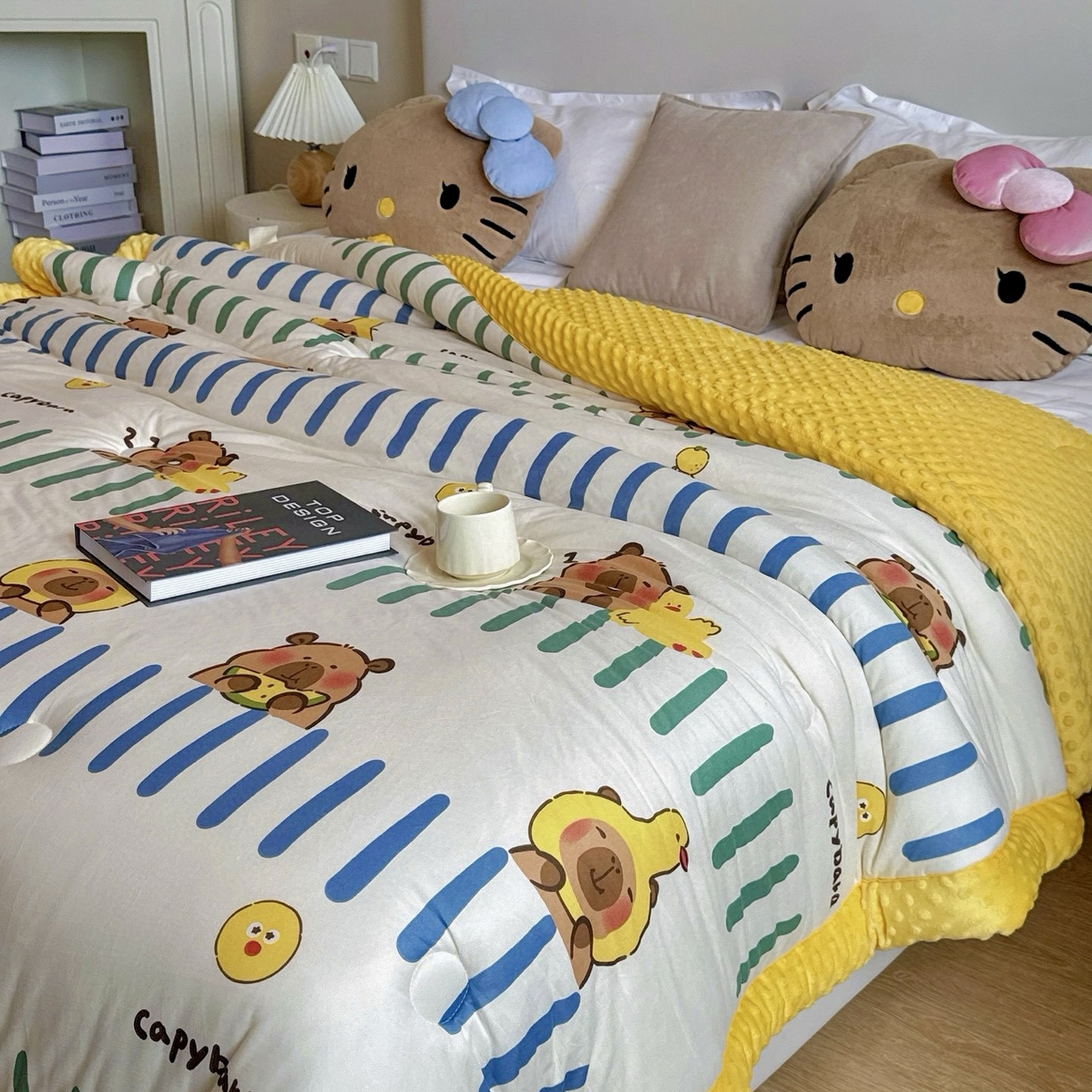 91家纺网 家纺一手货源 找家纺 兜米家居 2025新品秋冬母婴针织豆豆绒被纯手工包边卡通立体豆豆绒保暖被子被芯 巴拉小熊