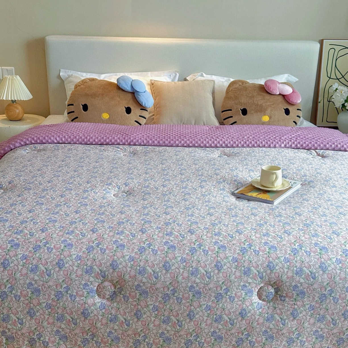 91家纺网 家纺一手货源 找家纺 兜米家居 2025新品秋冬母婴针织豆豆绒被纯手工包边卡通立体豆豆绒保暖被子被芯 花海