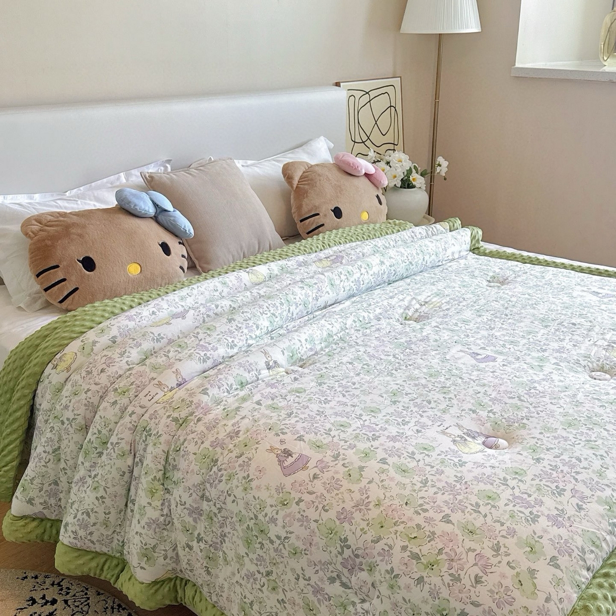 91家纺网 家纺一手货源 找家纺 兜米家居 2025新品秋冬母婴针织豆豆绒被纯手工包边卡通立体豆豆绒保暖被子被芯 花花兔