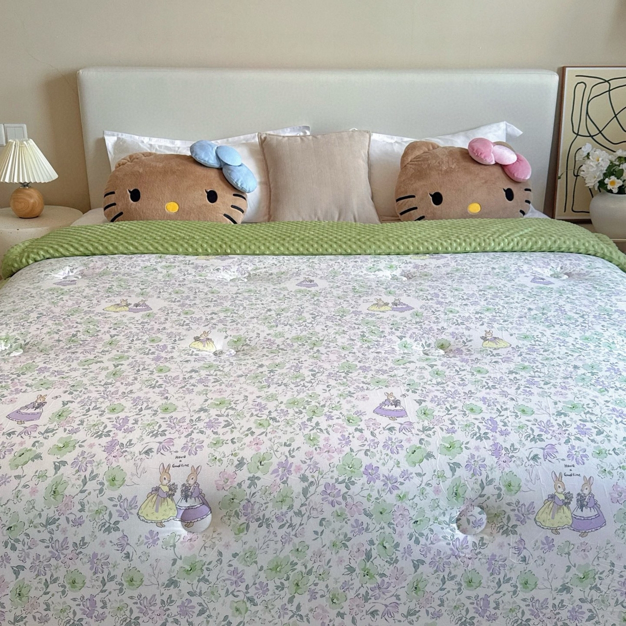 91家纺网 家纺一手货源 找家纺 兜米家居 2025新品秋冬母婴针织豆豆绒被纯手工包边卡通立体豆豆绒保暖被子被芯 花花兔