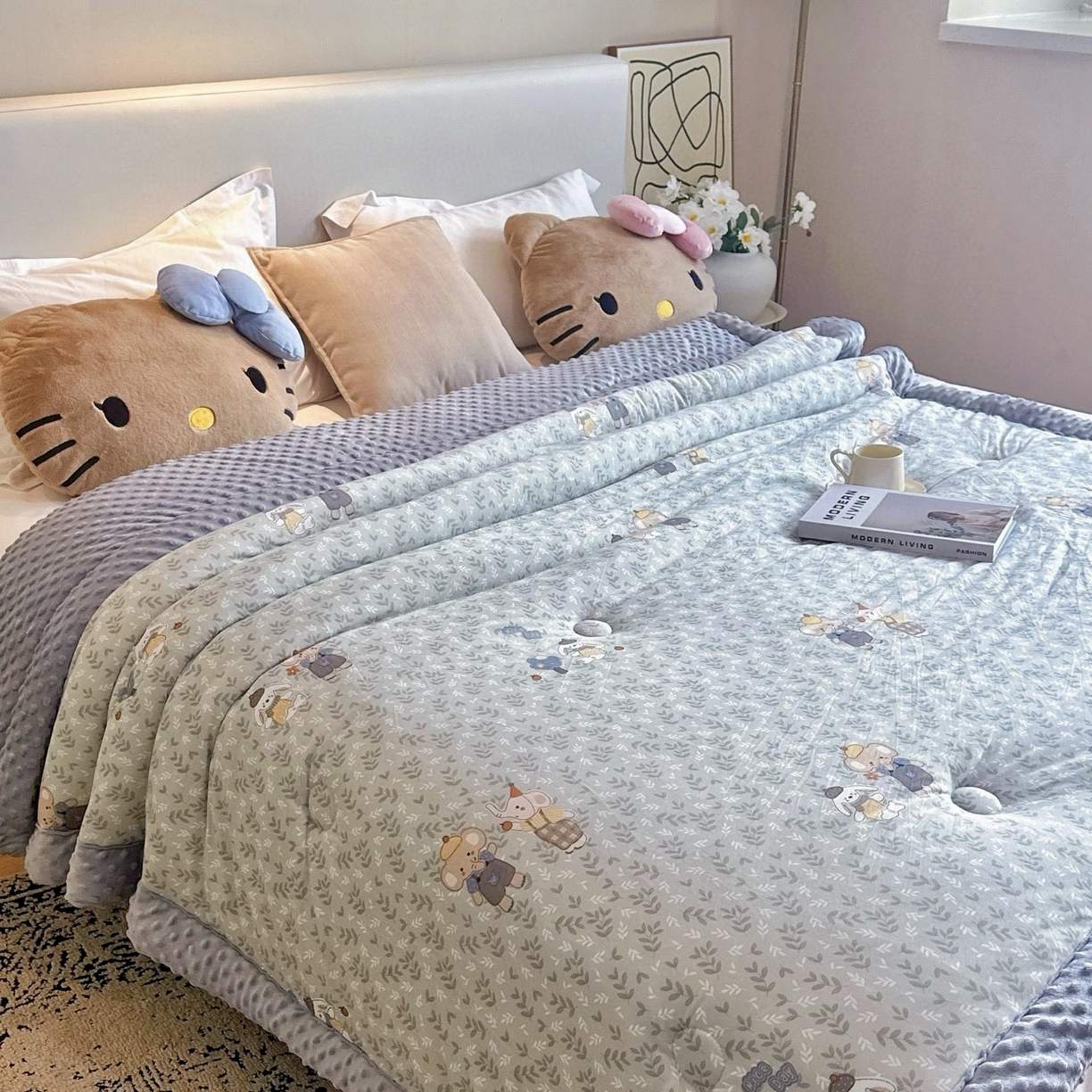 91家纺网 家纺一手货源 找家纺 兜米家居 2025新品秋冬母婴针织豆豆绒被纯手工包边卡通立体豆豆绒保暖被子被芯 花小象