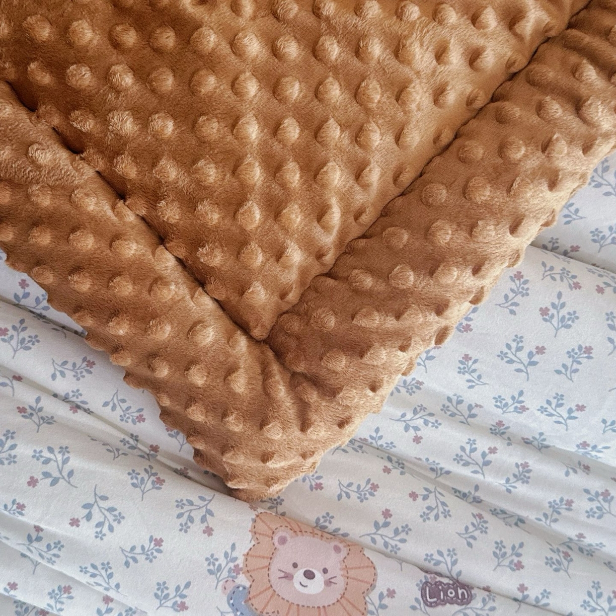 91家纺网 家纺一手货源 找家纺 兜米家居 2025新品秋冬母婴针织豆豆绒被纯手工包边卡通立体豆豆绒保暖被子被芯 兰花小狮子