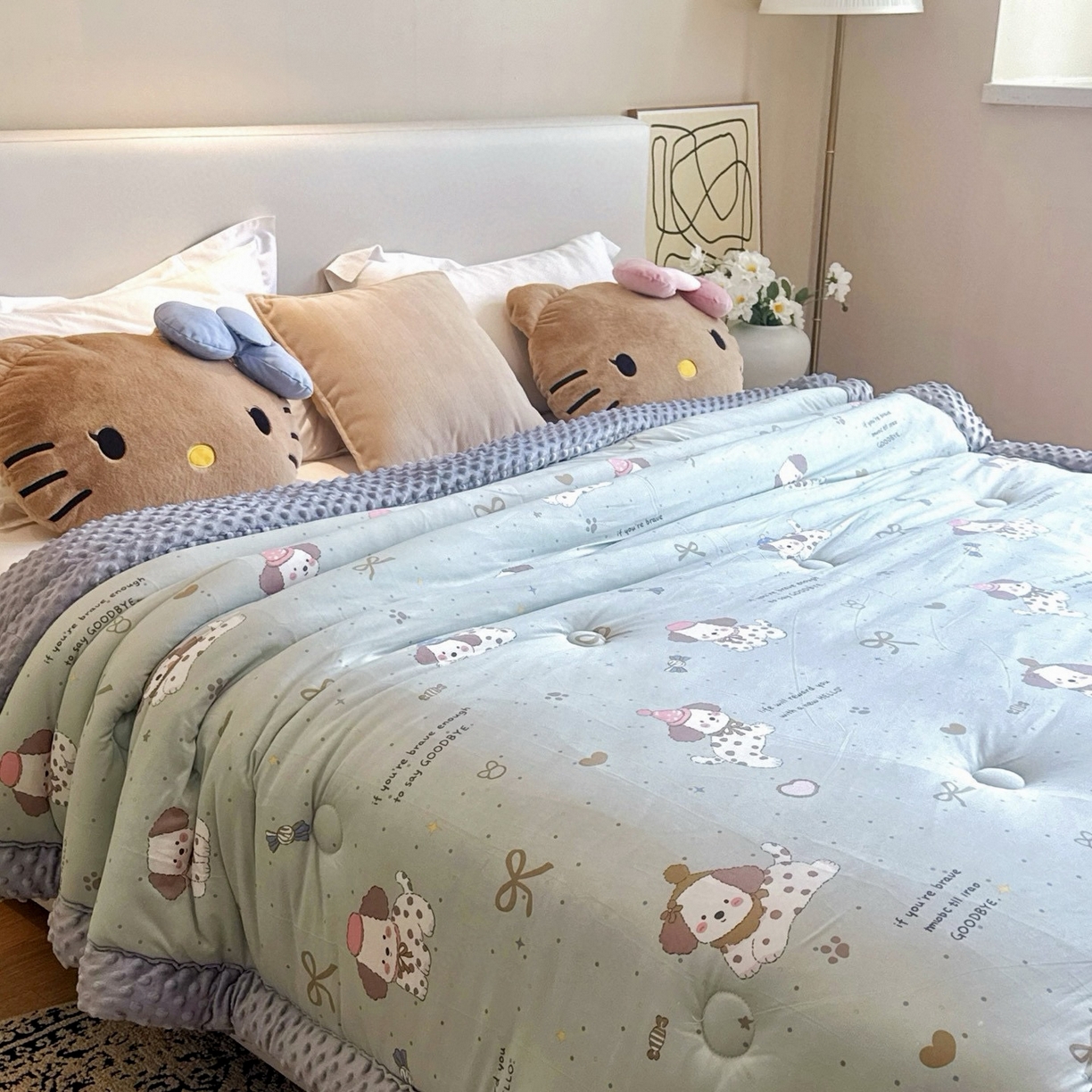 91家纺网 家纺一手货源 找家纺 兜米家居 2025新品秋冬母婴针织豆豆绒被纯手工包边卡通立体豆豆绒保暖被子被芯 萌宠小狗