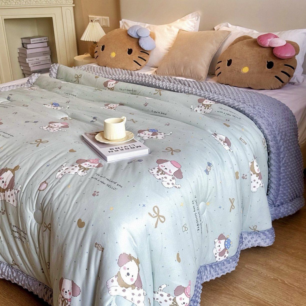 91家纺网 家纺一手货源 找家纺 兜米家居 2025新品秋冬母婴针织豆豆绒被纯手工包边卡通立体豆豆绒保暖被子被芯 萌宠小狗