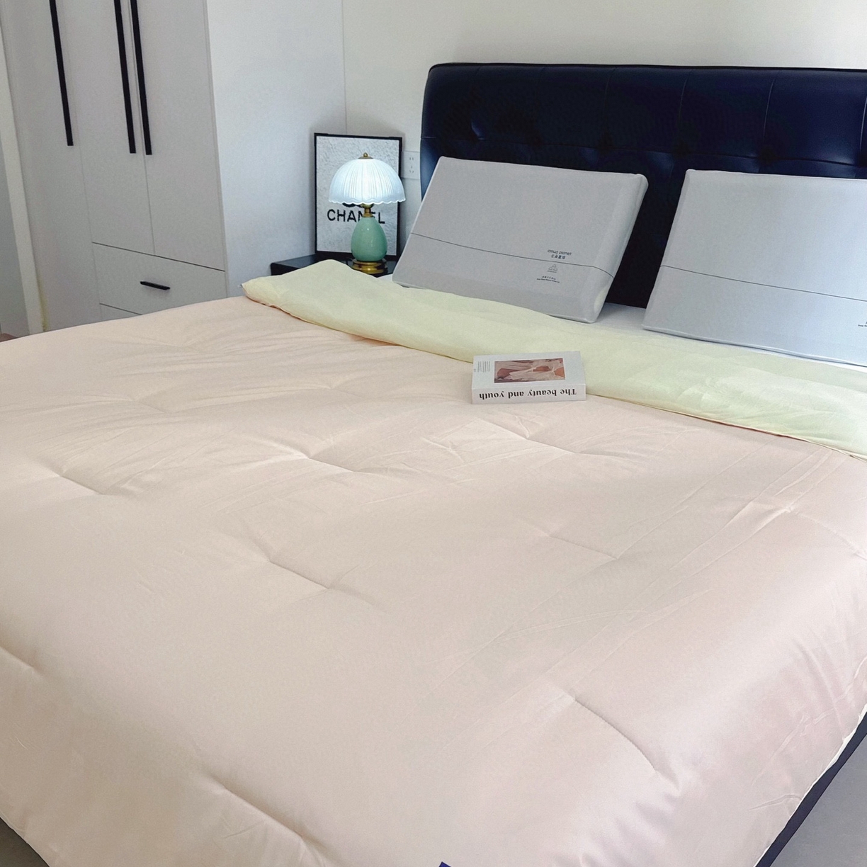 91家纺网 家纺一手货源 找家纺 兜米家居 2025新款某朵酒店同款秋冬保暖深睡控温被芯一体绗缝（不可拆卸） 温馨粉