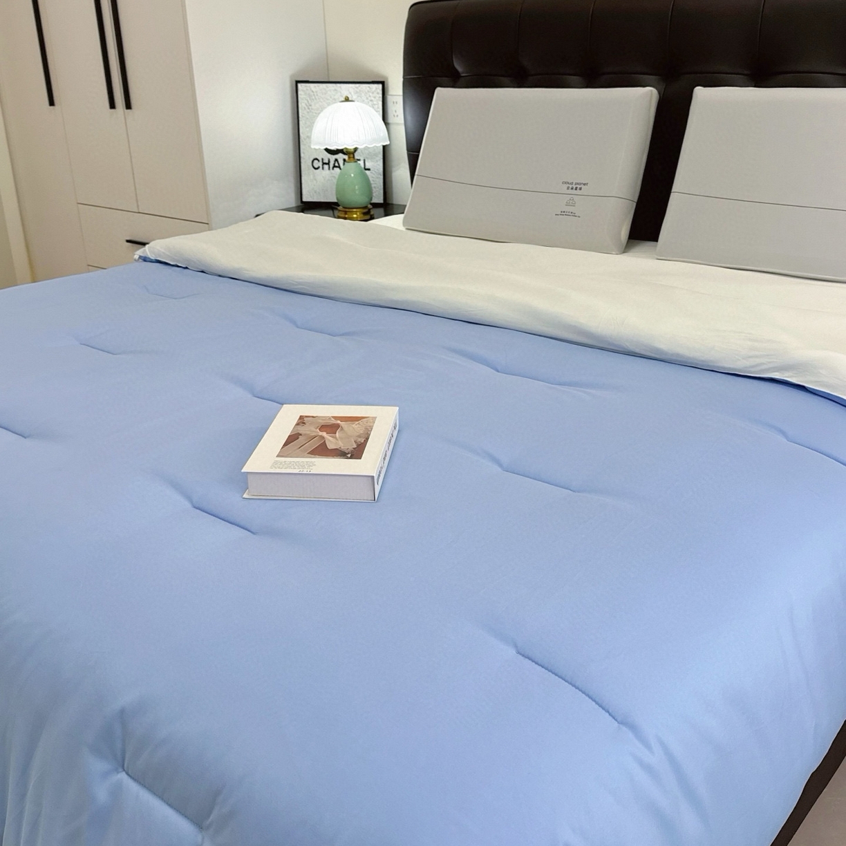 91家纺网 家纺一手货源 找家纺 兜米家居 2025新款某朵酒店同款秋冬保暖深睡控温被芯一体绗缝（不可拆卸） 天晴蓝