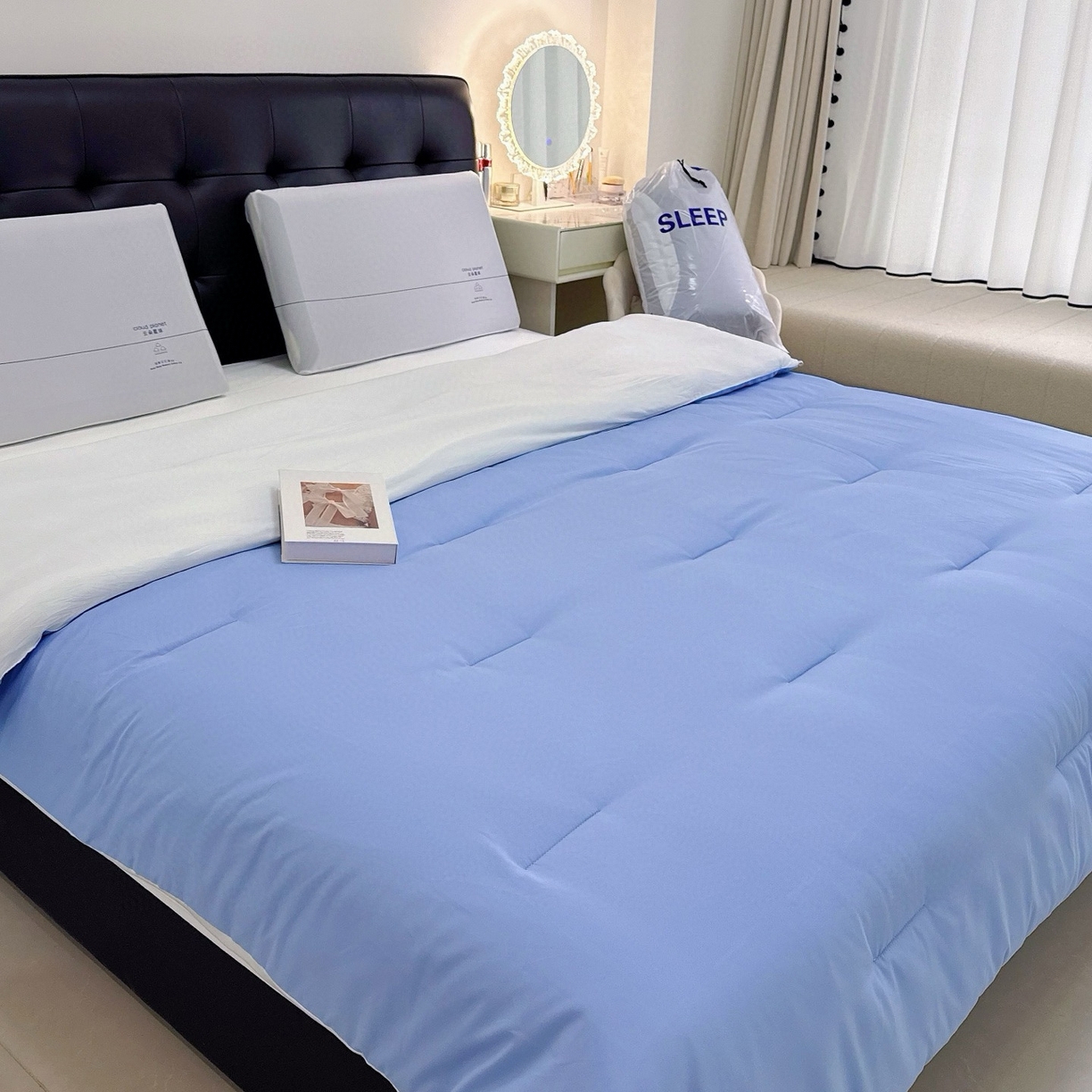 兜米家居 2025新款某朵酒店同款秋冬保暖深睡控温被芯一体绗缝（不可拆卸） 天晴蓝