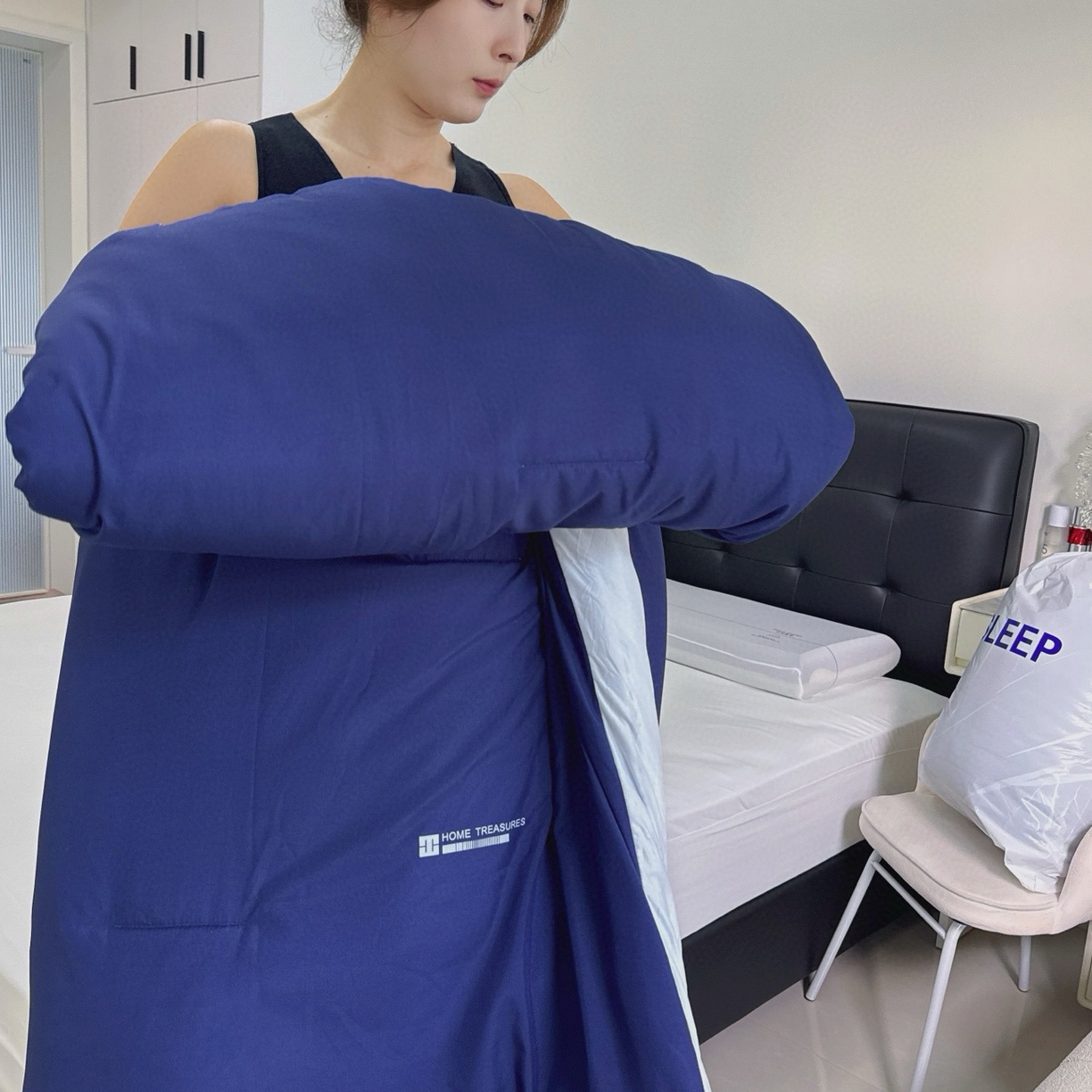 91家纺网 家纺一手货源 找家纺 兜米家居 2025新款某朵酒店同款秋冬保暖深睡控温被芯一体绗缝（不可拆卸） 深邃蓝