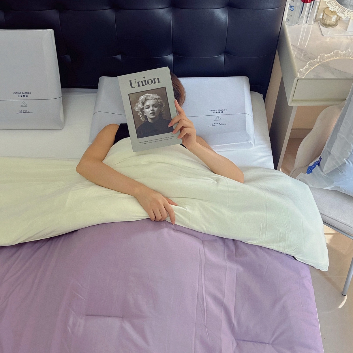 91家纺网 家纺一手货源 找家纺 兜米家居 2025新款某朵酒店同款秋冬保暖深睡控温被芯一体绗缝（不可拆卸） 气质紫