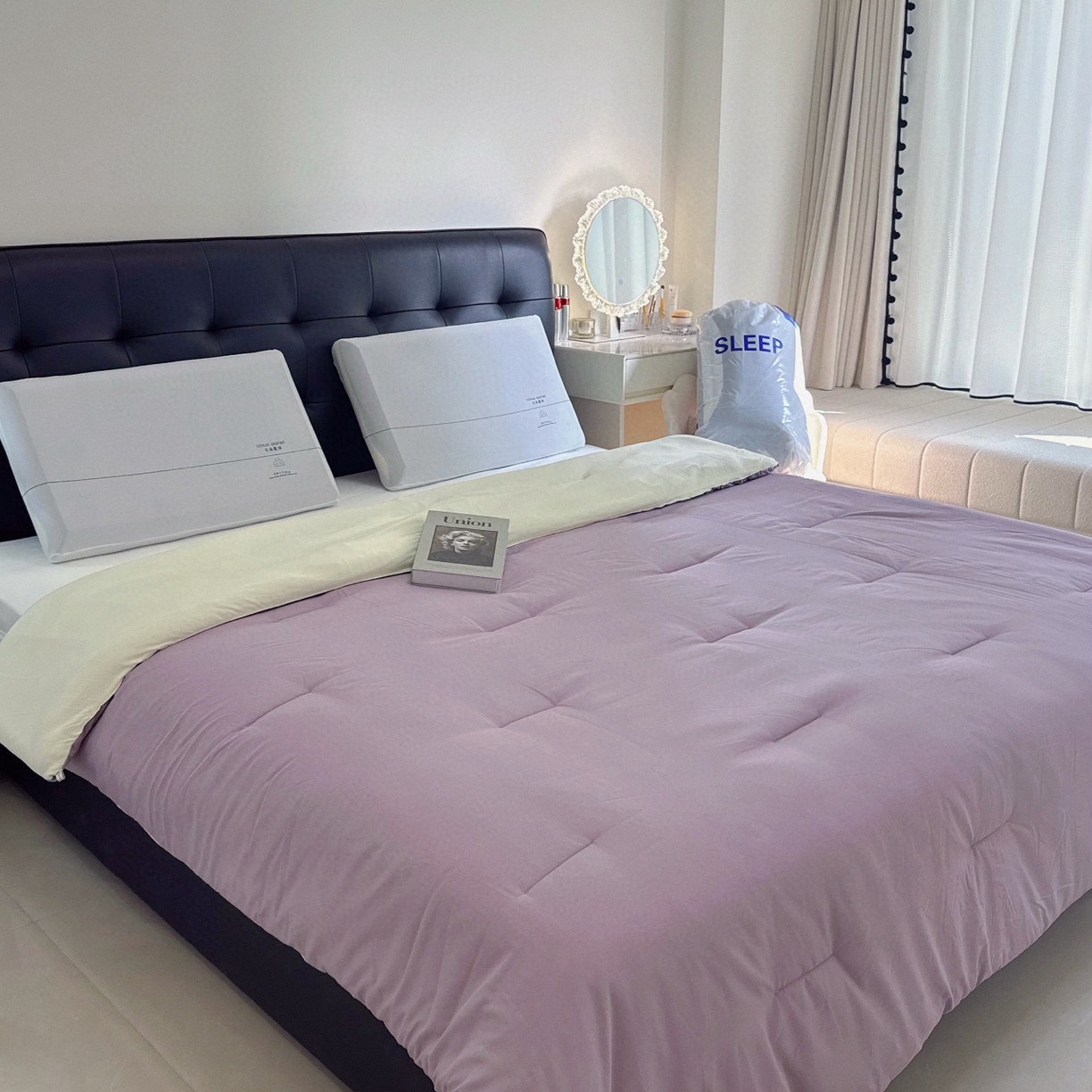 91家纺网 家纺一手货源 找家纺 兜米家居 2025新款某朵酒店同款秋冬保暖深睡控温被芯一体绗缝（不可拆卸） 气质紫